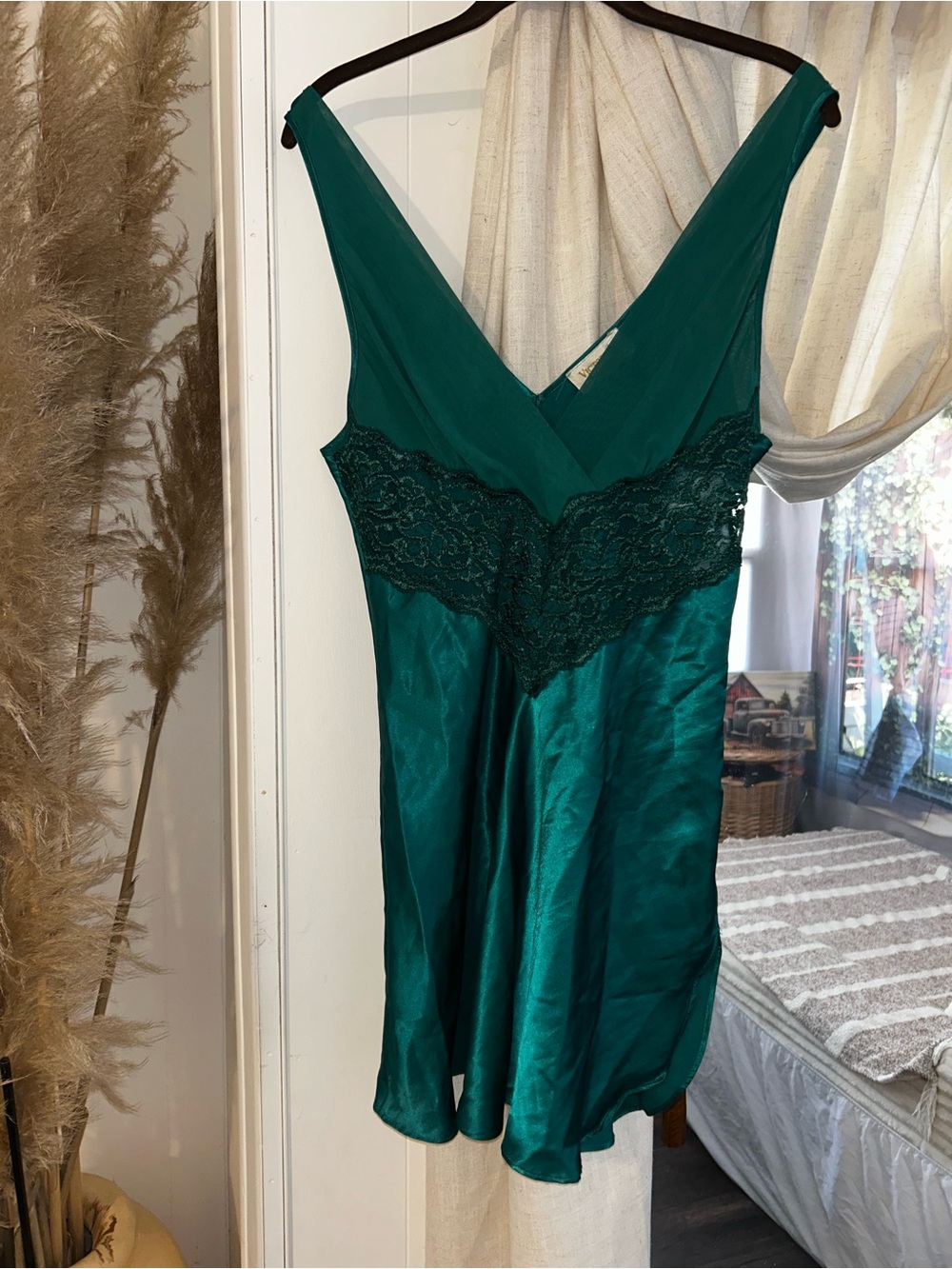 Victoria's Secret Teal Satin Lace-Trim Slip